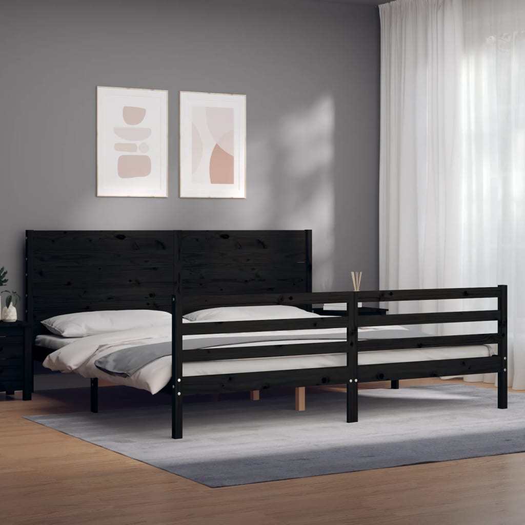 Cadre de lit sans matelas noir 200x200 cm bois massif