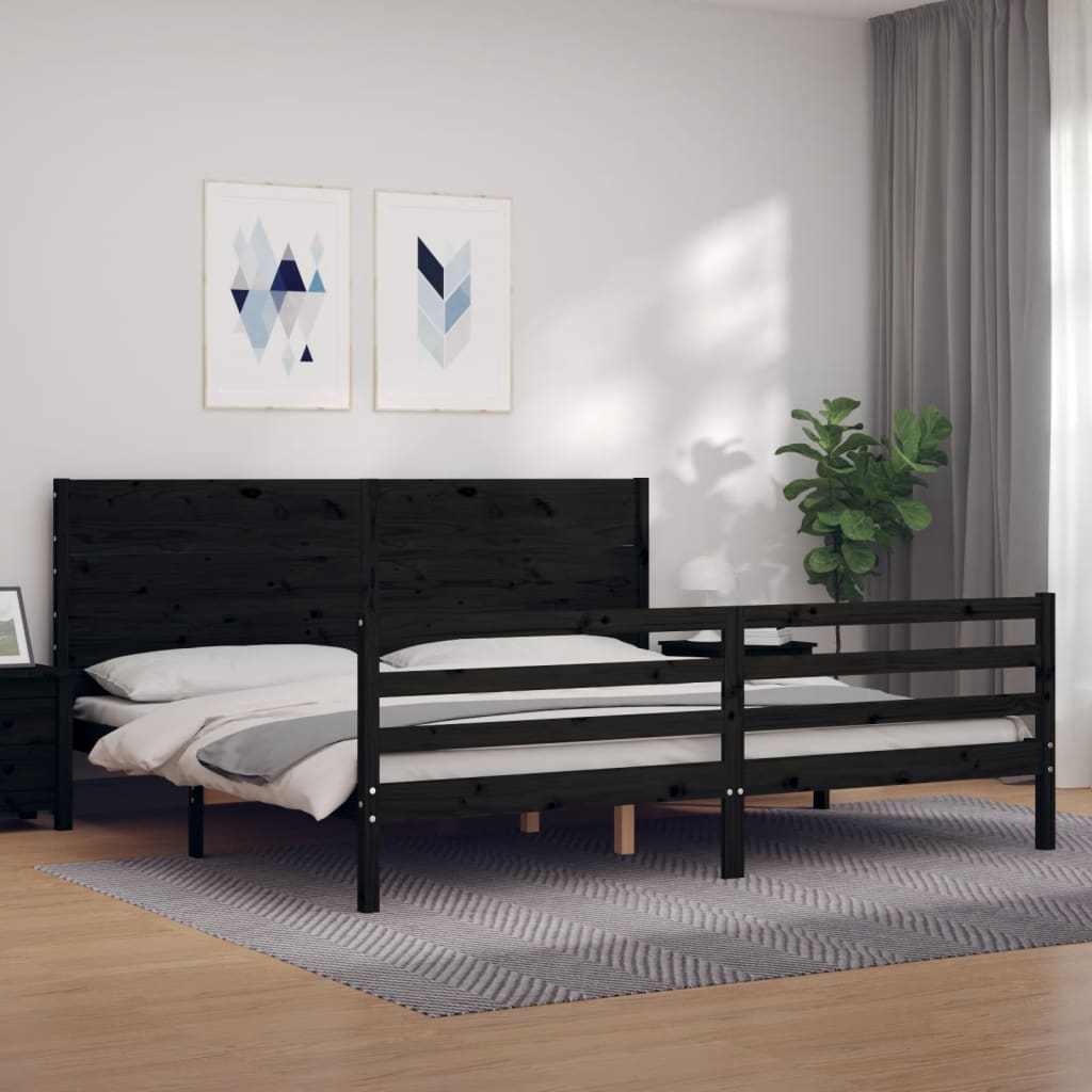 Cadre de lit sans matelas noir 200x200 cm bois massif