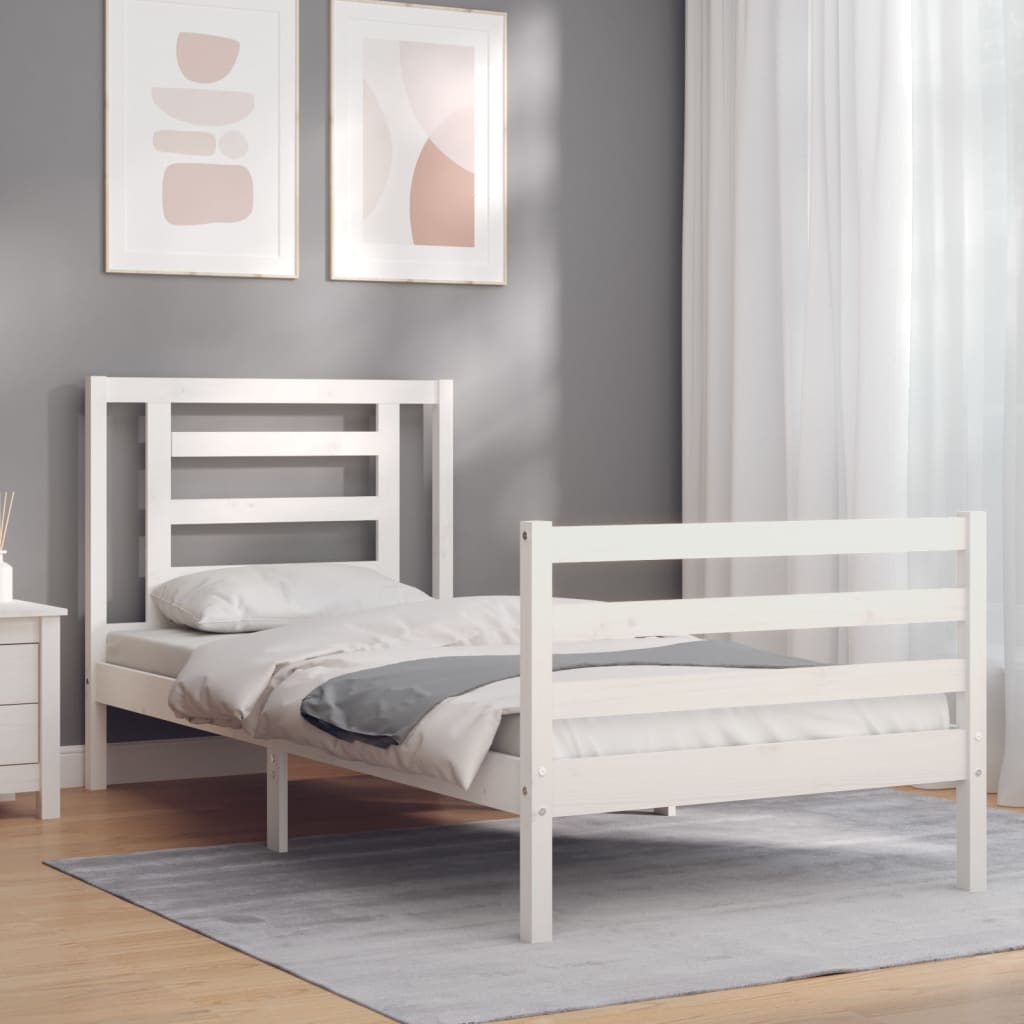 Cadre de lit sans matelas blanc bois massif