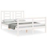 White solid wood bed frame without mattress