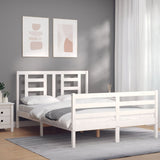 White solid wood bed frame without mattress