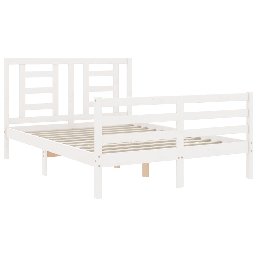 White solid wood bed frame without mattress