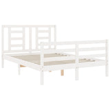 White solid wood bed frame without mattress