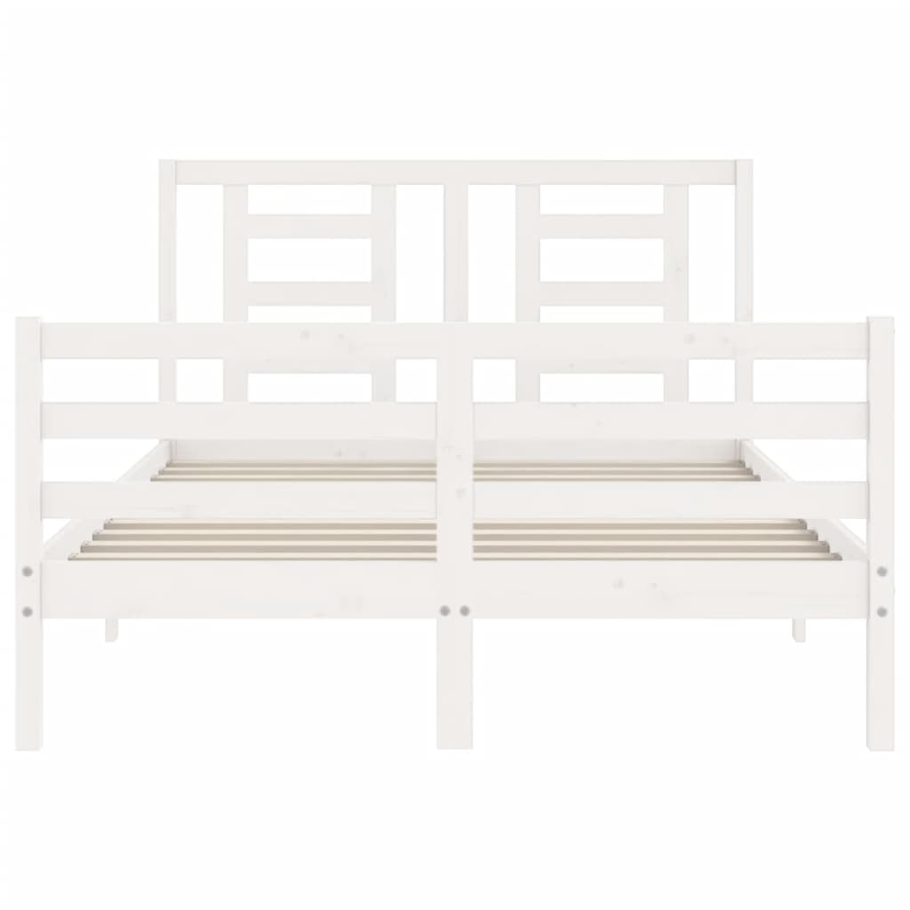 White solid wood bed frame without mattress