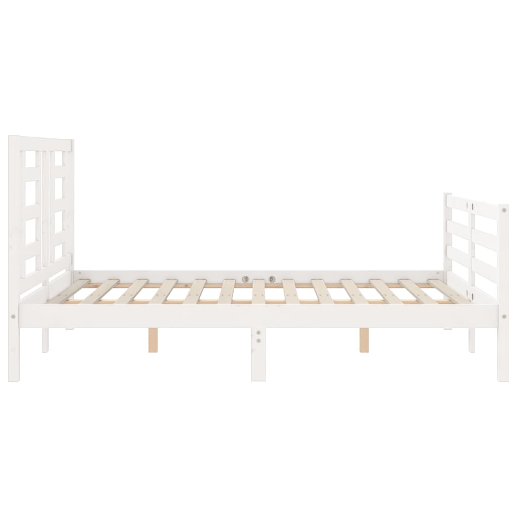 White solid wood bed frame without mattress