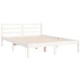 White solid wood bed frame without mattress