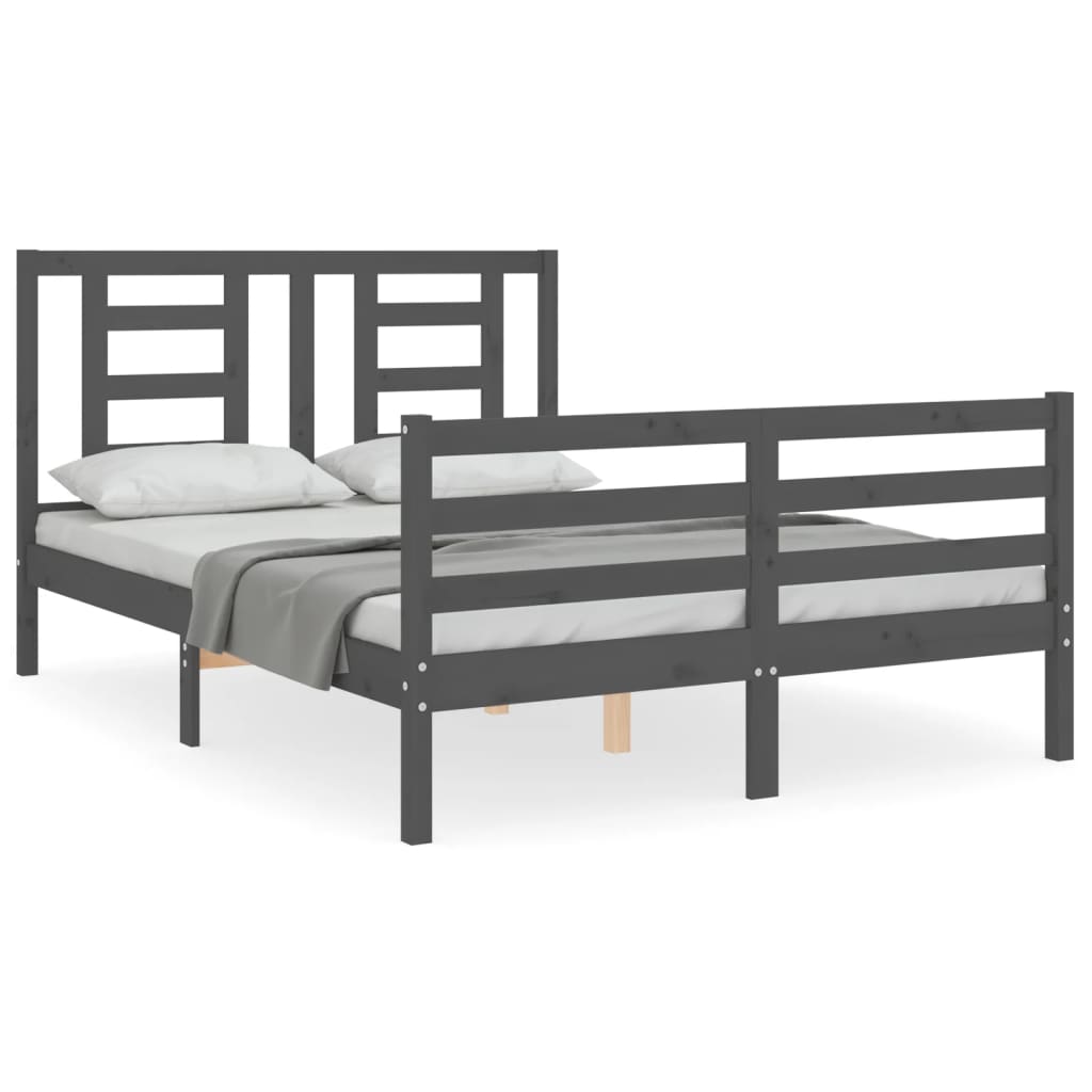 Cadre de lit sans matelas gris bois massif