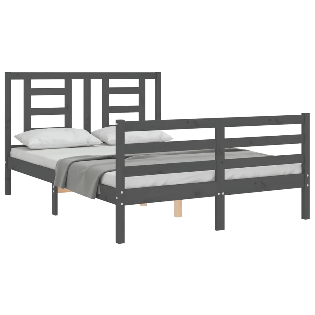 Cadre de lit sans matelas gris bois massif