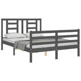 Cadre de lit sans matelas gris bois massif