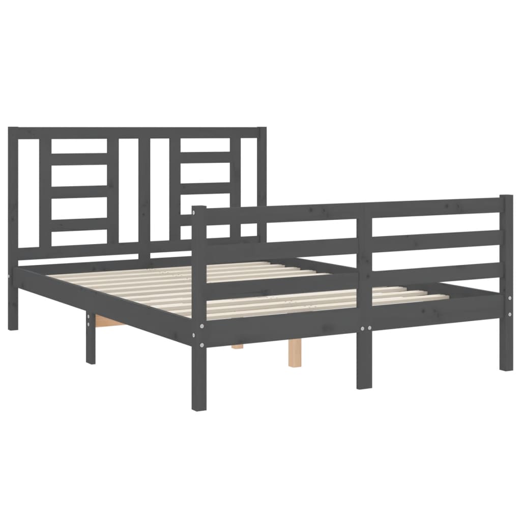 Cadre de lit sans matelas gris bois massif