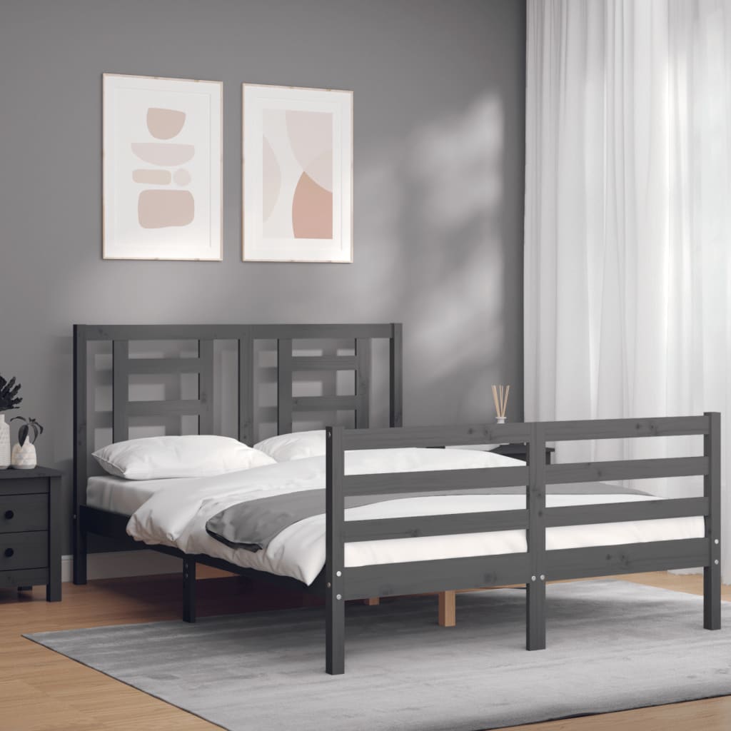 Cadre de lit sans matelas gris 140x190 cm bois massif