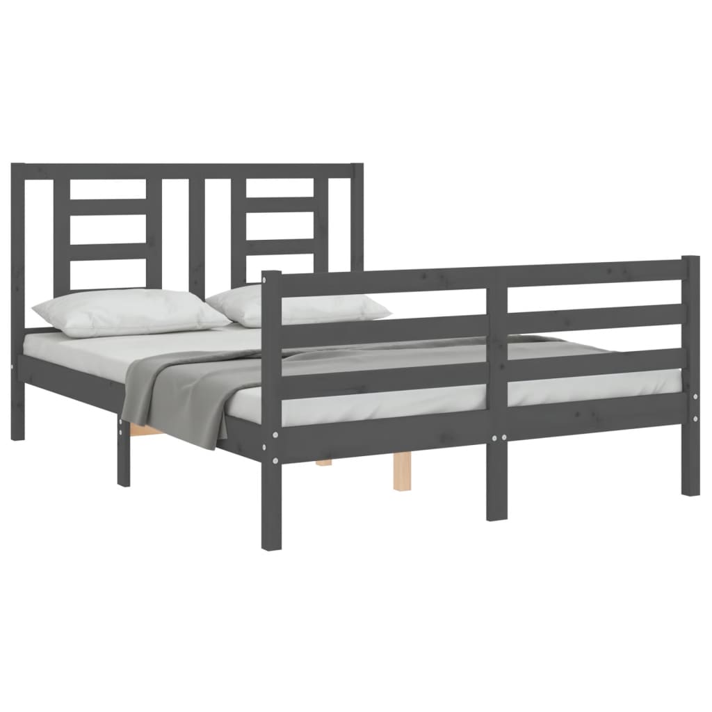 Cadre de lit sans matelas gris 140x190 cm bois massif