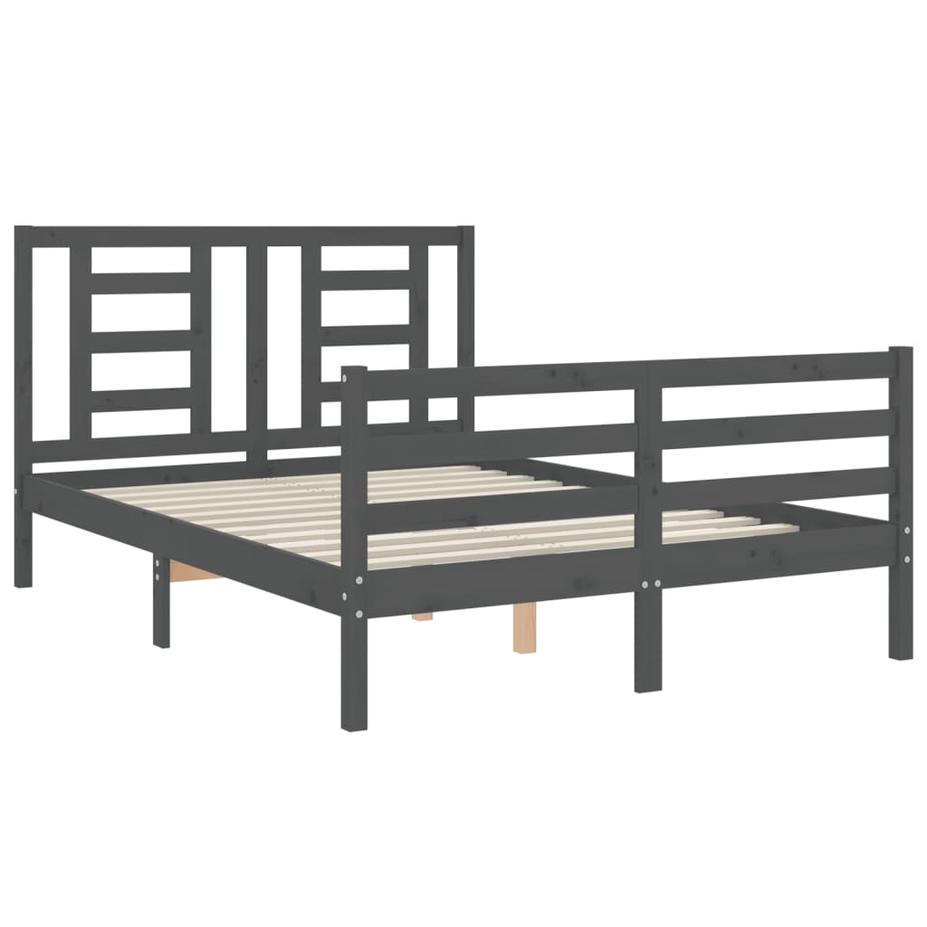 Cadre de lit sans matelas gris 140x190 cm bois massif