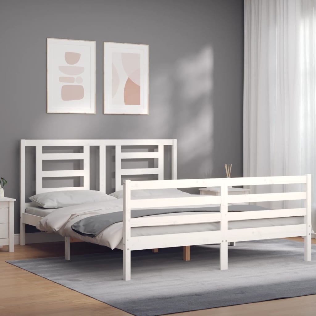 Cadre de lit sans matelas blanc bois de pin massif