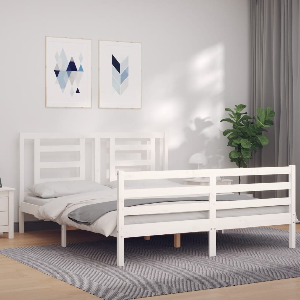 Cadre de lit sans matelas blanc bois de pin massif