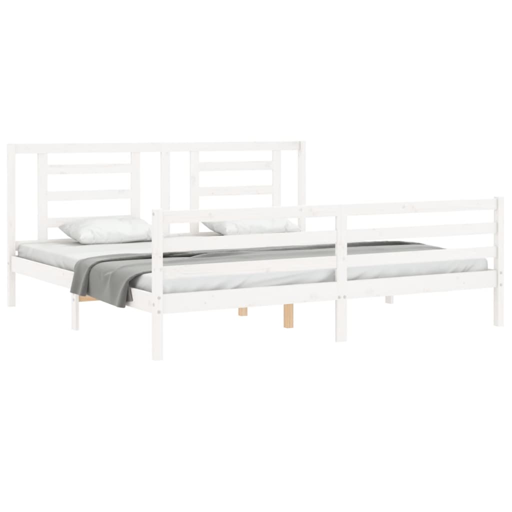 White solid wood bed frame without mattress