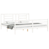 White solid wood bed frame without mattress