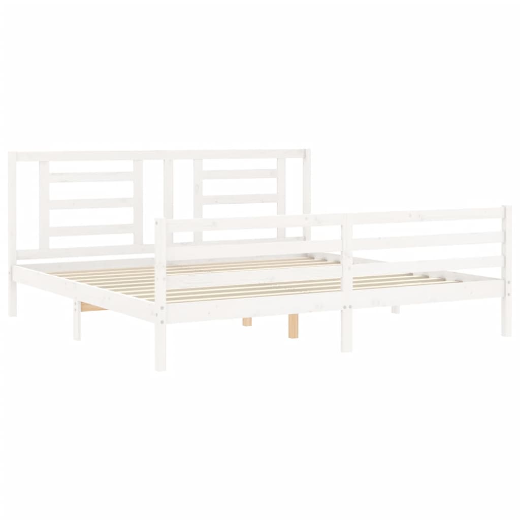 White solid wood bed frame without mattress