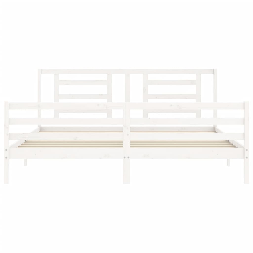 White solid wood bed frame without mattress