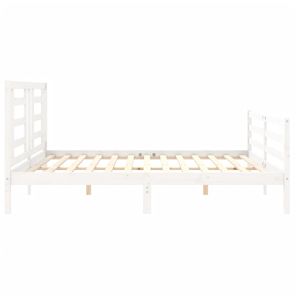 White solid wood bed frame without mattress