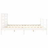 White solid wood bed frame without mattress