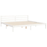 White solid wood bed frame without mattress