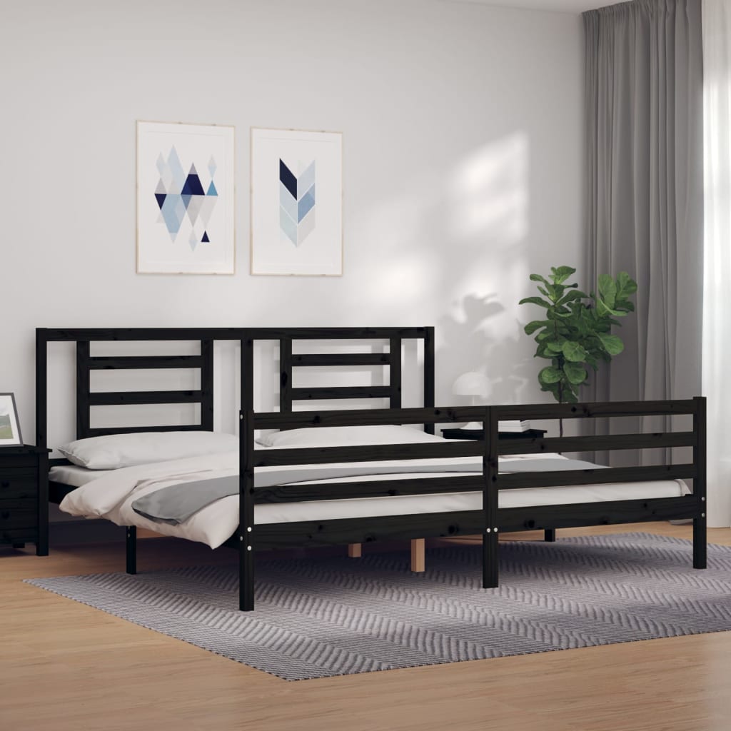 Cadre de lit sans matelas noir 200x200 cm bois massif