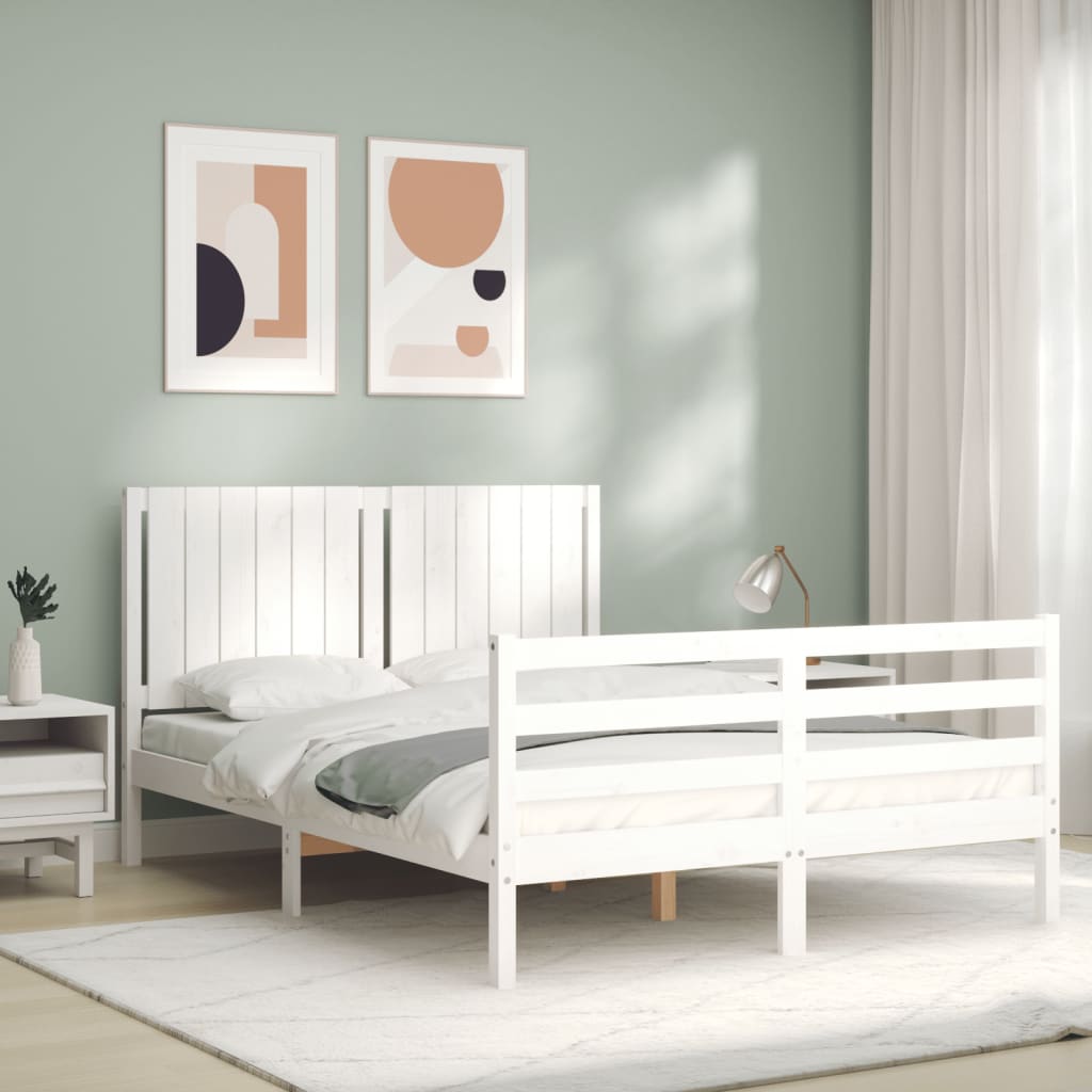 Cadre de lit sans matelas blanc bois massif