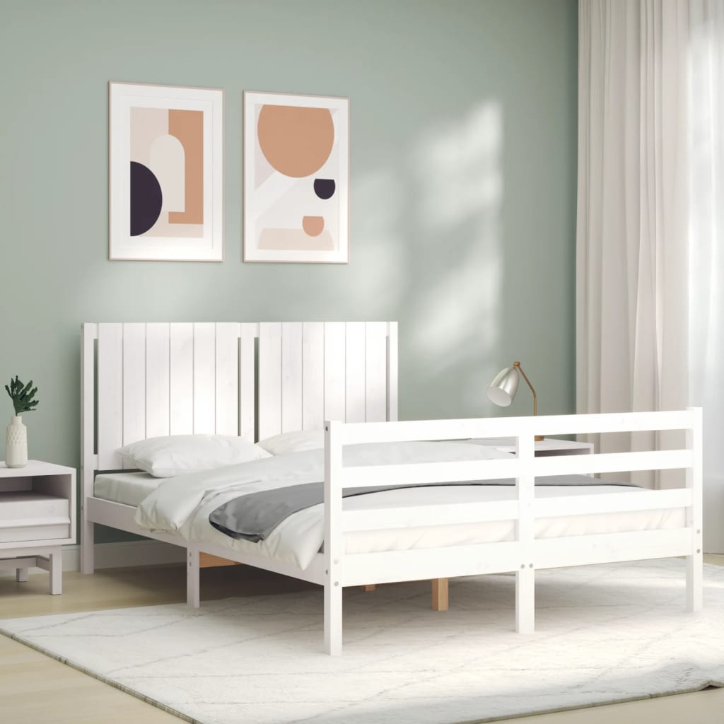 Cadre de lit sans matelas blanc 140x200 cm bois massif