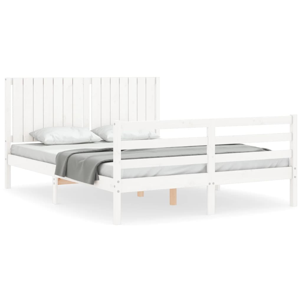 Cadre de lit sans matelas blanc bois de pin massif