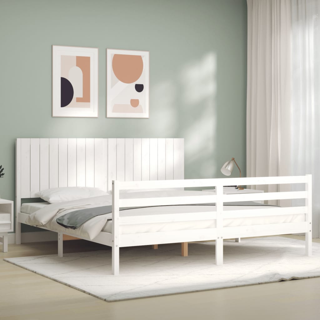 Cadre de lit sans matelas blanc bois massif