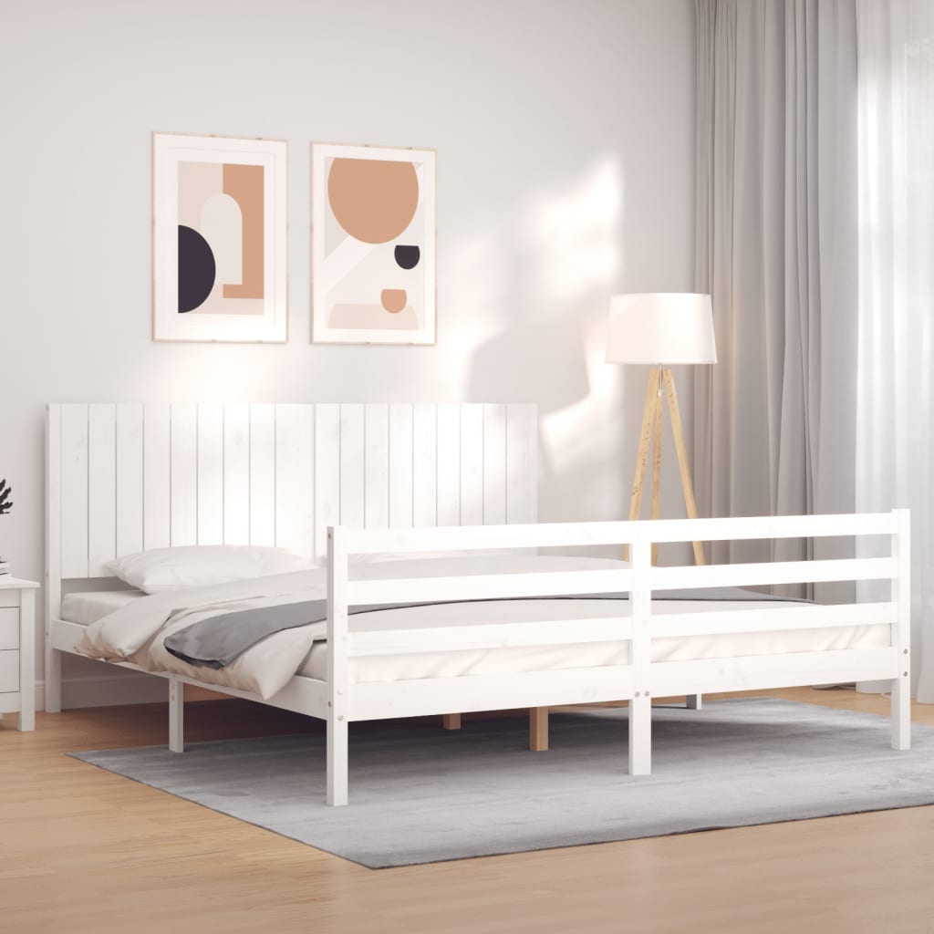 Cadre de lit sans matelas blanc bois massif