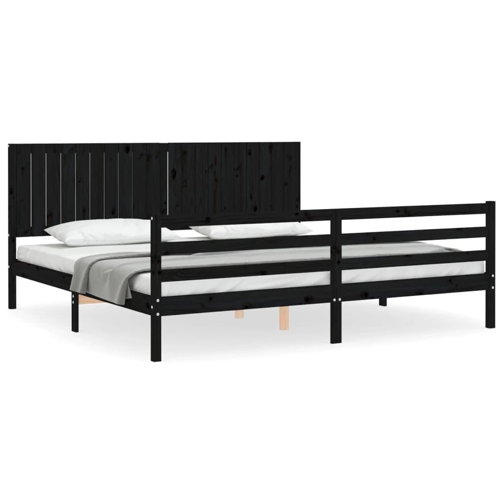 Cadre de lit sans matelas noir 200x200 cm bois massif