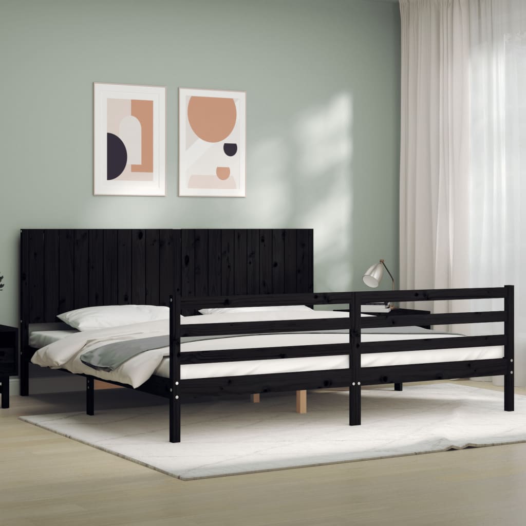 Cadre de lit sans matelas noir 200x200 cm bois massif