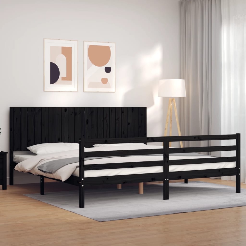 Cadre de lit sans matelas noir 200x200 cm bois massif