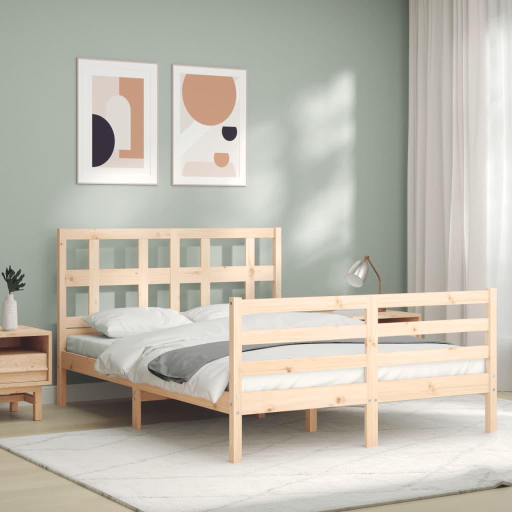 Solid wood bed frame without mattress