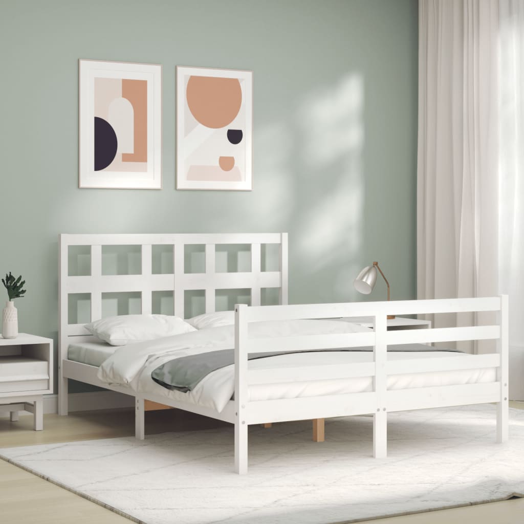 Cadre de lit sans matelas blanc bois massif