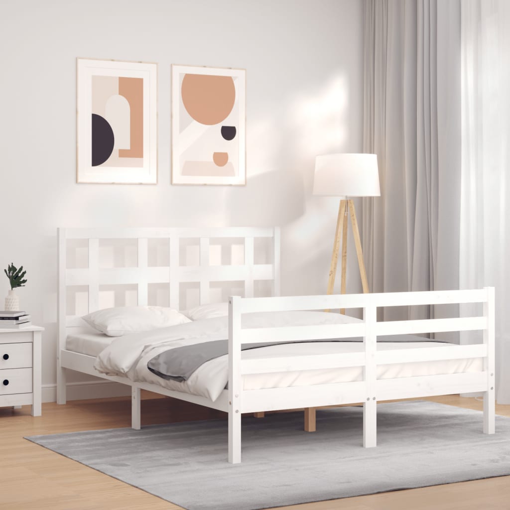 Cadre de lit sans matelas blanc bois massif