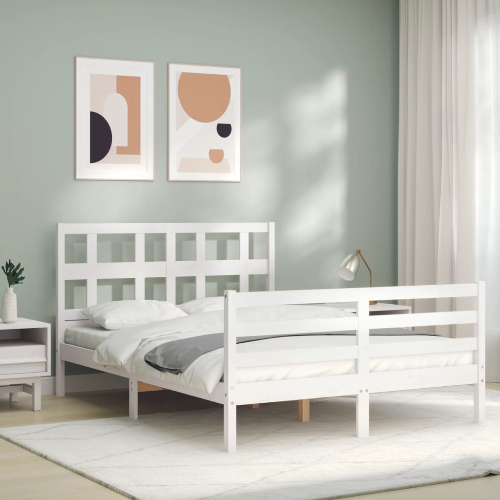 Cadre de lit sans matelas blanc 140x190 cm bois massif