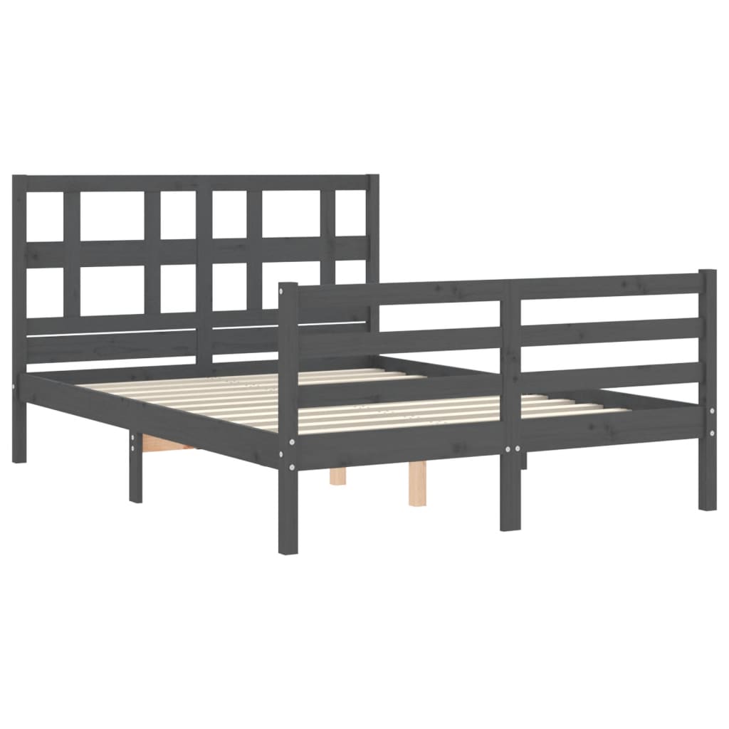 Cadre de lit sans matelas gris 140x190 cm bois massif