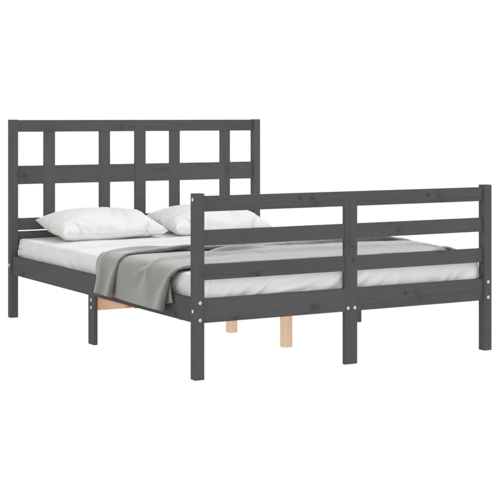 Cadre de lit sans matelas gris 140x190 cm bois massif