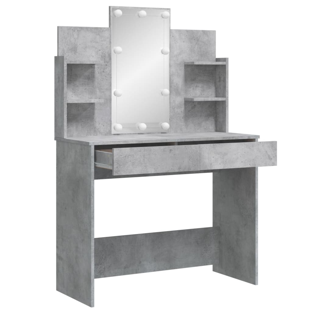 Dressing table with LED lights concrete gray 96x40x142 cm