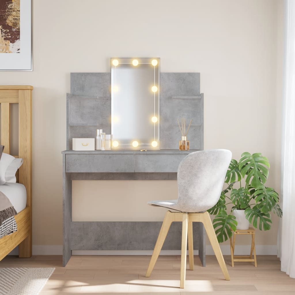 Dressing table with LED lights concrete gray 96x40x142 cm