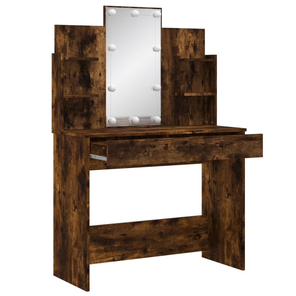 Dressing table with LED lights smoked oak 96x40x142 cm