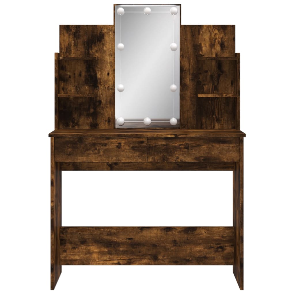 Dressing table with LED lights smoked oak 96x40x142 cm