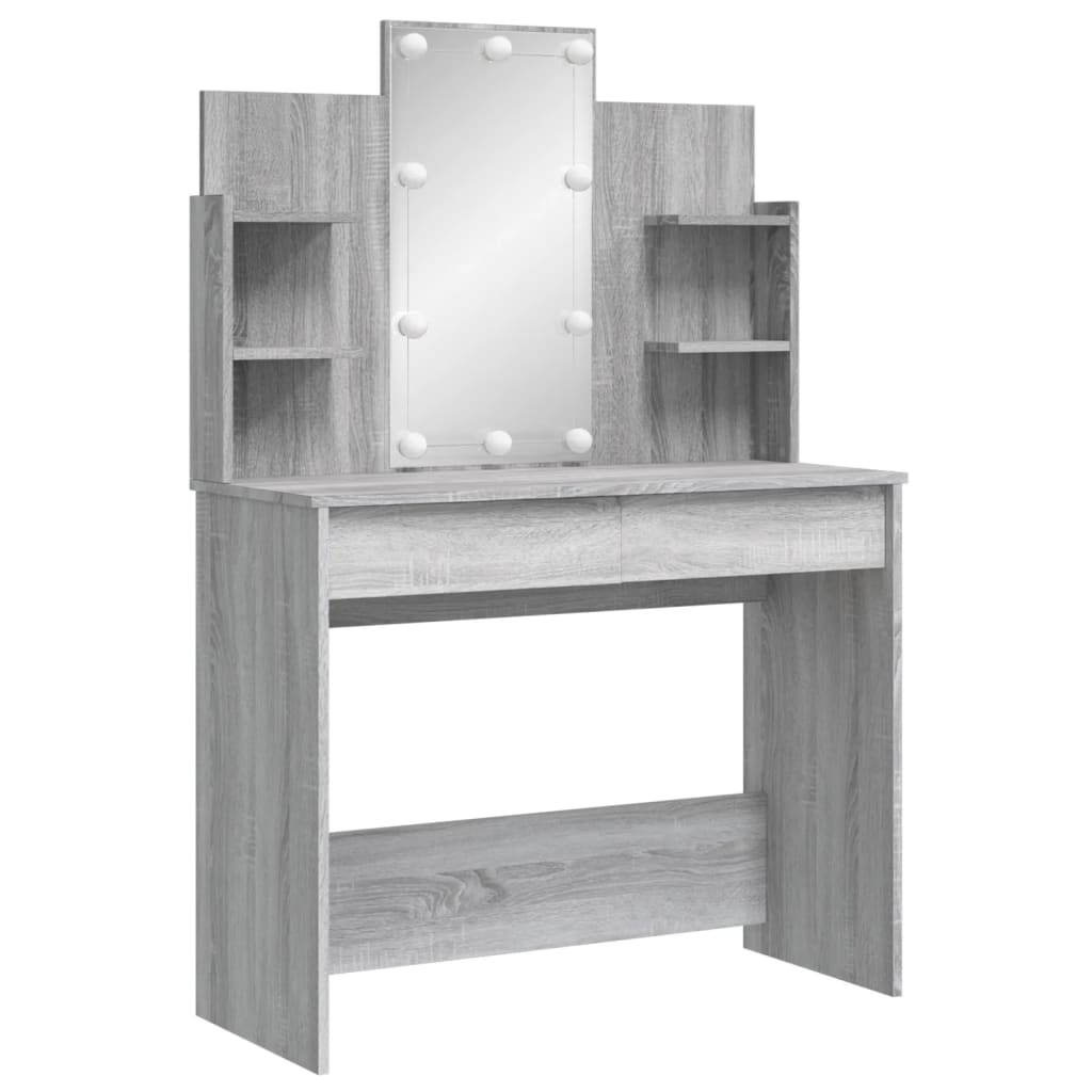 Dressing table with LED lights sonoma gray 96x40x142 cm