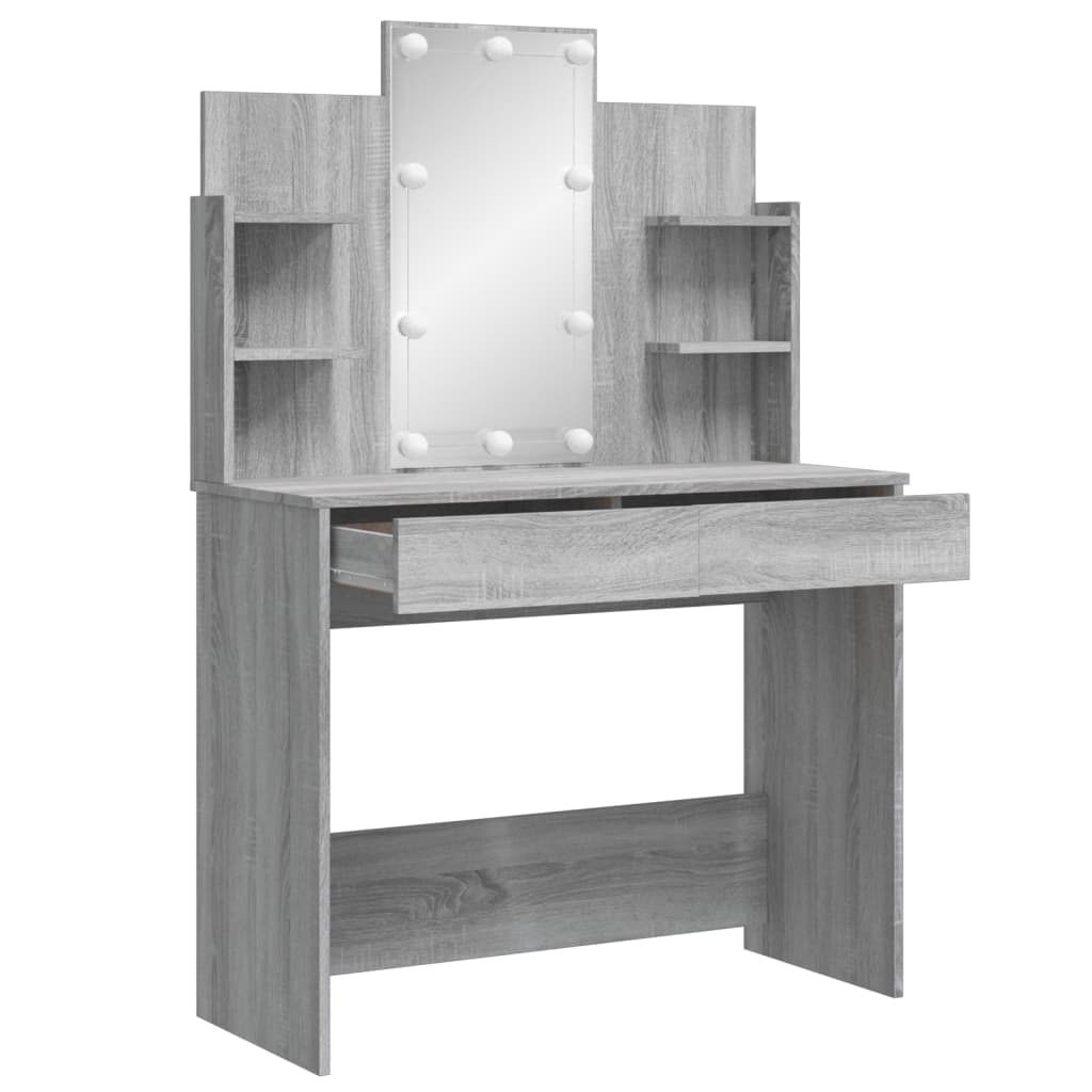 Dressing table with LED lights sonoma gray 96x40x142 cm