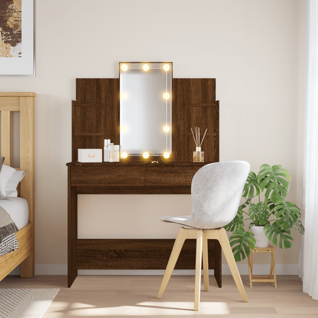 Dressing table with LED lights brown oak 96x40x142 cm