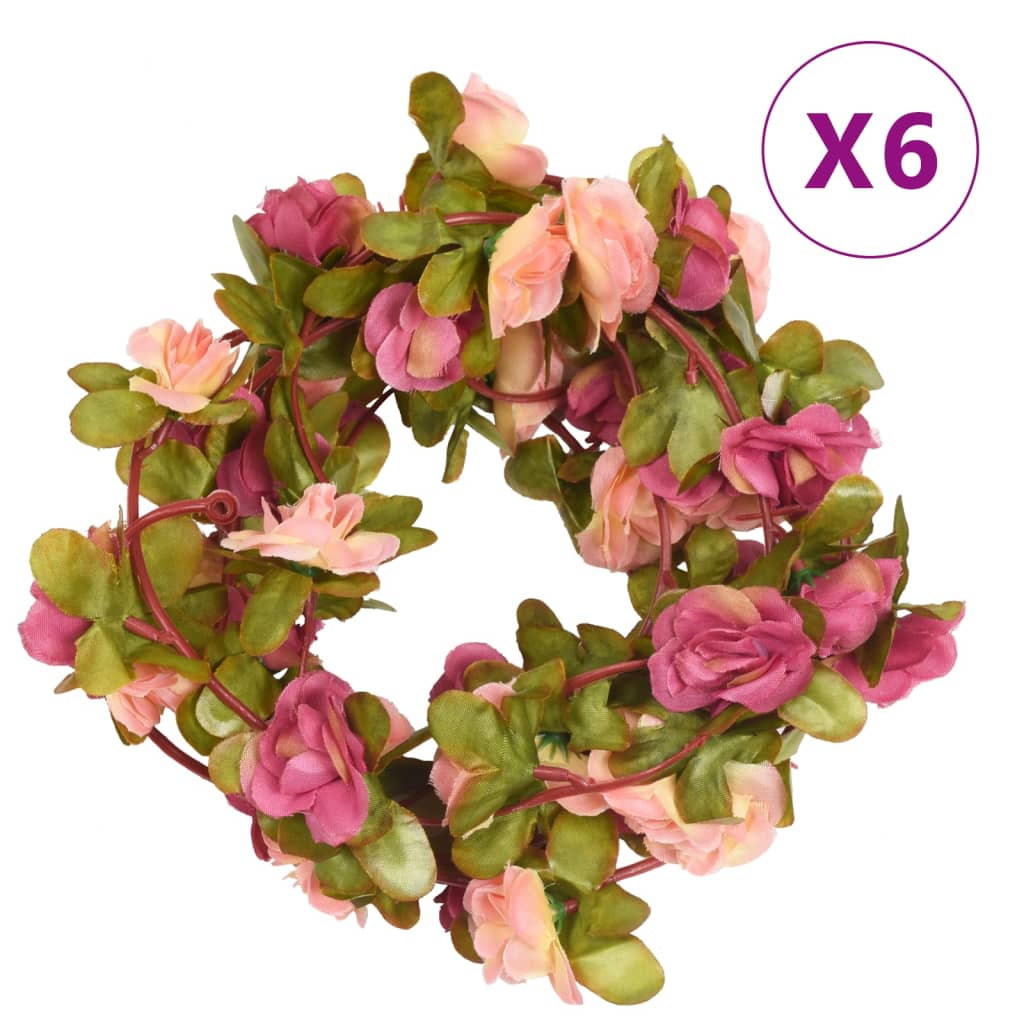 Christmas flower garlands 6 pcs pink red 250cm