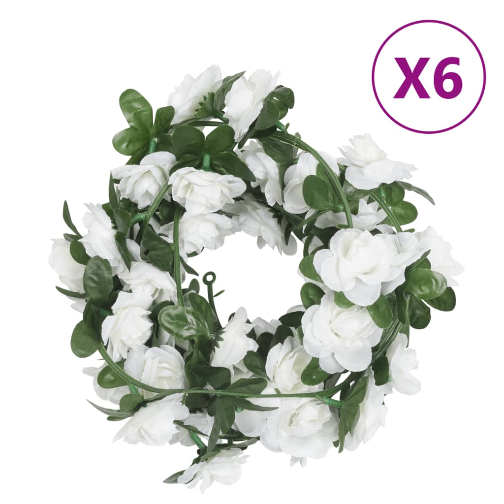 Christmas flower garlands 6 pcs white 240cm